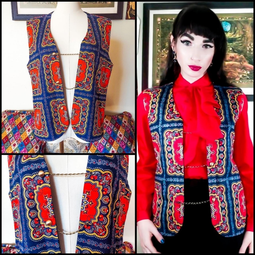 Vintage 1960s Psychedelic Abstract Chain Waistcoat Vest